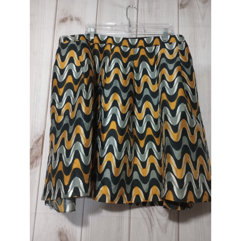 Lane Bryant Womens Plus Size 24 Wavy Chevron Pleated A-Line Skirt Yellow Black